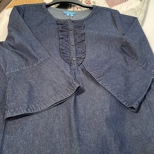 Draper James super cute Dark Wash Chambray Ruffle 3/4 sleeve Dress, NWT